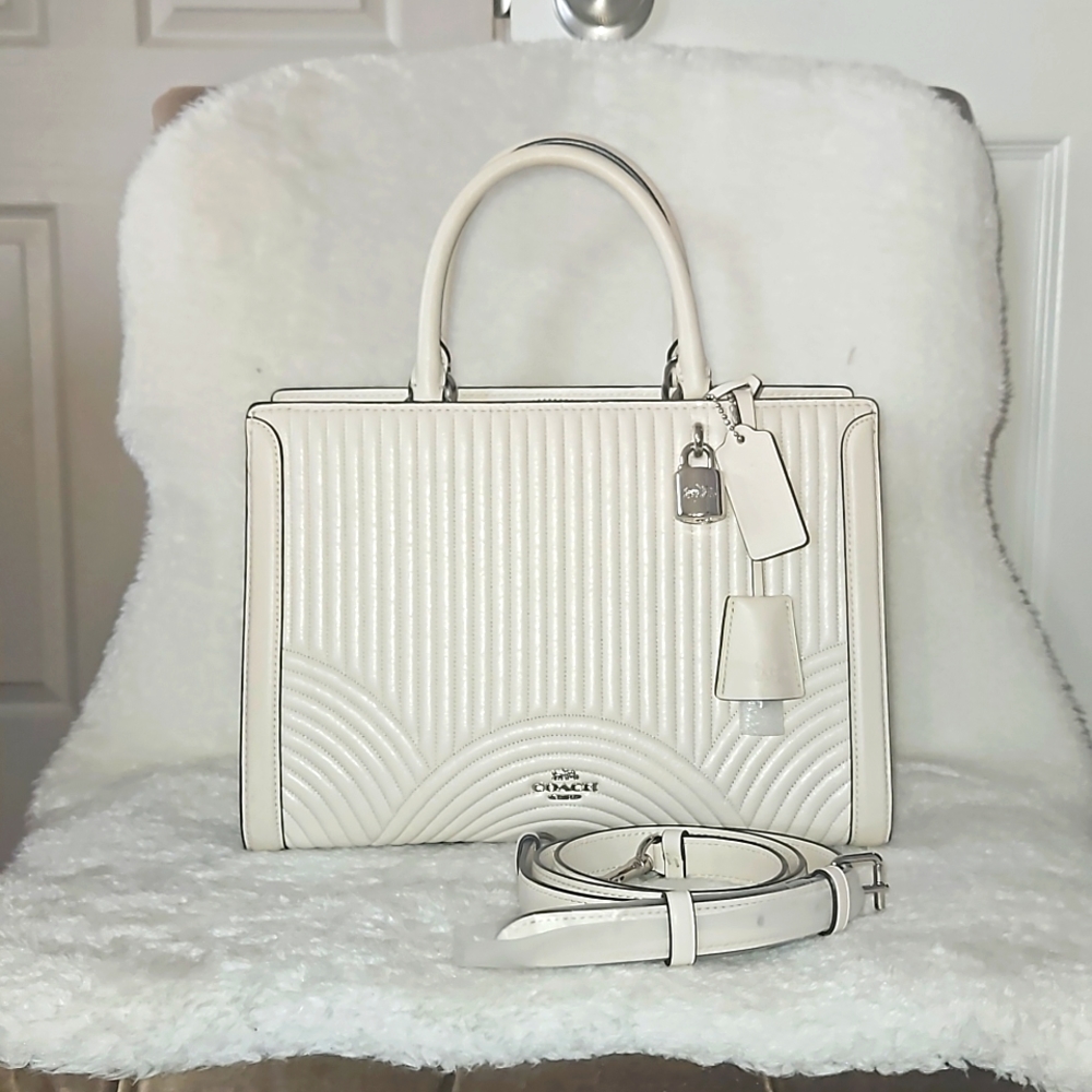 Coach Zoe carryall tote with Art Deco Quilting in chalk